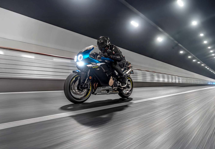 CFMOTO 500sr motorcycle ridden through tunnel